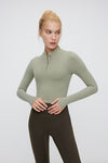 FlexEase™ Women's Long Sleeve Half Zip Front Crop Top