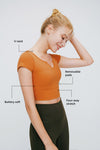 V Neck Short Sleeve Crop Top